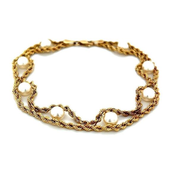 10k YG 8-Pearl Rope Bracelet - Picture 1 of 6
